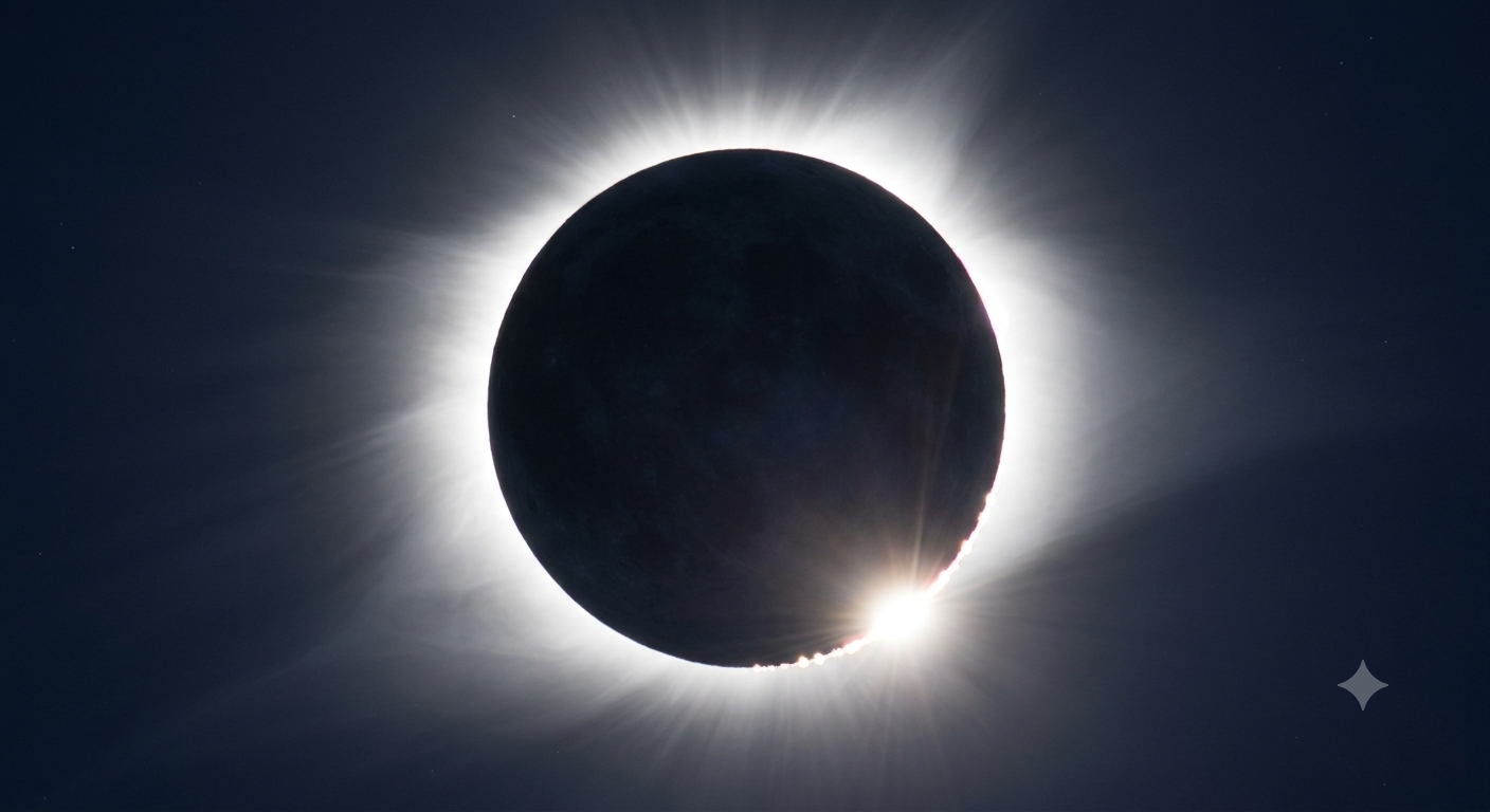 Anillo oscuro de la Luna con un punto de luz brillantísimo en un extremo.