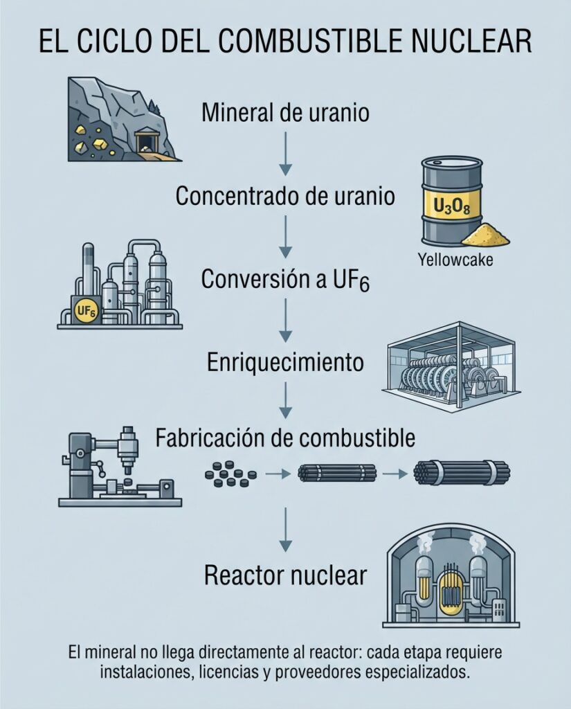 Proceso del combustible nuclear desde el mineral de uranio hasta el reactor